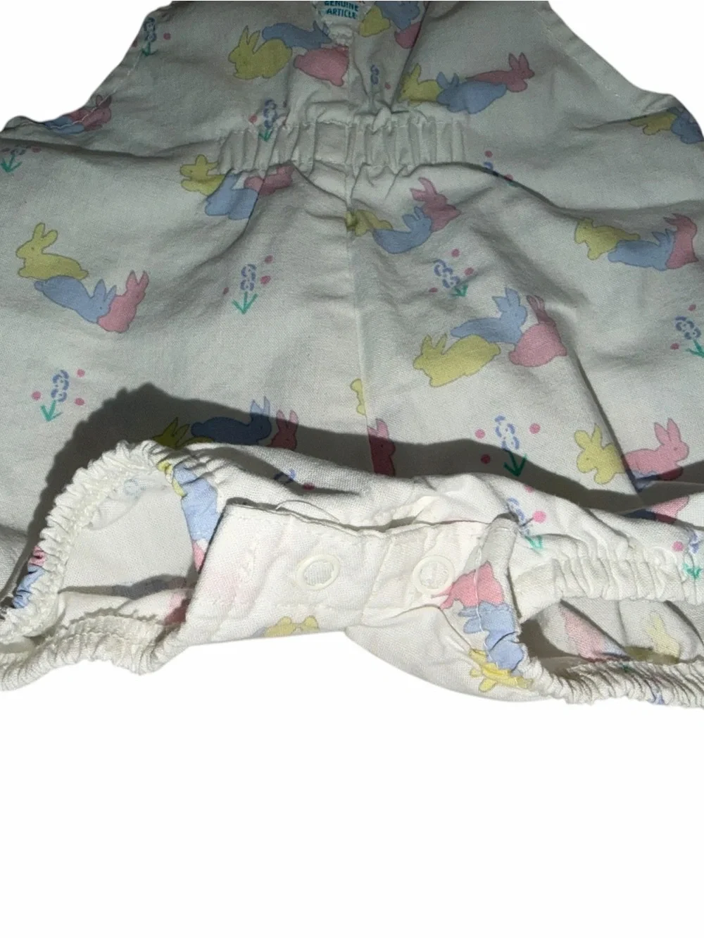 Vintage Rare OshKosh B’Gosh White Bunny Print Baby Shortalls Romper, Size 12m